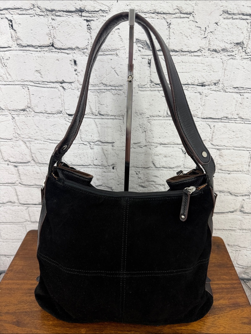 Tignanello Suede & Leather Large Hobo Shoulder Bag -- Black -- VGC - Picture 3 of 12